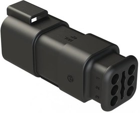 Фото 1/7 AT04-6P-SR01BLK, 6-Way Receptacle Male Connector with Strain Relief Endcap, Standard Seal, Black