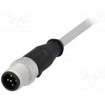 21 34 840 0585 020, Sensor Cable, M12 Plug - Bare End, 5 Conductors, 2m, IP67, Grey