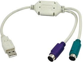 Фото 1/2 AU0004A, Адаптер, USB 1.1, PS/2 гнездо x2, вилка USB A, белый