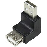 AU0025, Адаптер, USB 2.0, гнездо USB A, угловая вилка USB A, Цвет: черный