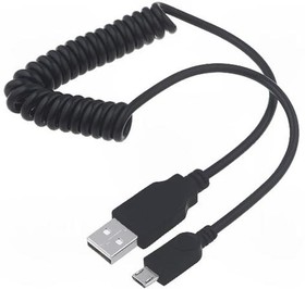 Фото 1/2 62334, Кабель, спиральный,USB 2.0, вилка USB A, вилка micro USB B