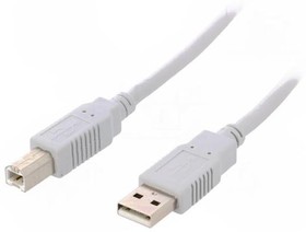 Фото 1/2 BQC-USB2AB/2, Кабель, USB 2.0, вилка USB A,вилка USB B, 2м, светло-серый