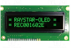 REC001602EGPP5N00100, Дисплей: OLED, алфавитно-цифровой, 16x2, Разм: 84x44x10мм, зеленый
