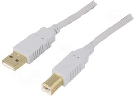 Фото 1/2 CAB-USB2AB/1.8G-GY, Кабель, USB 2.0, вилка USB A, вилка USB B, позолота, 1,8м, серый