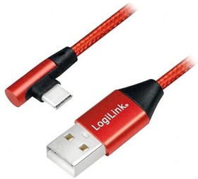 Фото 1/2 CU0145, Кабель, USB 2.0, вилка USB A, угловая вилка USB C, 0,3м, красный