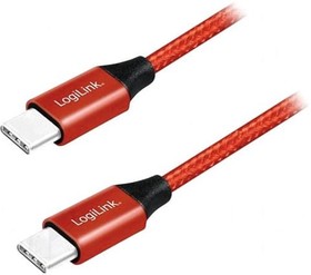 Фото 1/2 CU0155, Кабель, USB 2.0, вилка USB C, с обеих сторон, 0,3м, красный