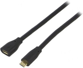 Фото 1/2 CU0124, Кабель, USB 2.0, гнездо USB B micro, вилка micro USB B, 3м