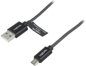 Фото 1/2 CU0132, Кабель, вилка USB A, вилка micro USB B, 1м, серый