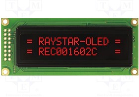 REC001602CRPP5N00100, Дисплей: OLED; алфавитно-цифровой; 16x2; Разм: 85x36x10мм; красный