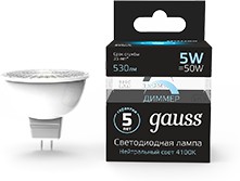 Фото 1/10 Gauss Лампа MR16 5W 530lm 4100K GU5.3 диммируемая LED