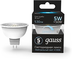 Фото 1/10 Gauss Лампа MR16 5W 530lm 4100K GU10 диммируемая LED