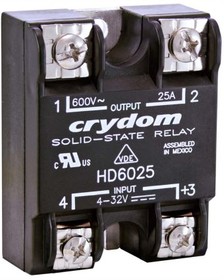 Фото 1/2 HD4825K, 25 A rms Solid State Relay, Zero Crossing, Panel Mount, SCR, 530 V ac Maximum Load
