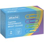 Скрепки Attache Bright Colours с полимерн.покрыт, 28мм,разноцветн,100 шт/уп