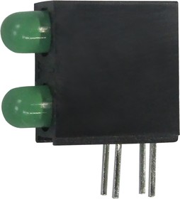 L-93A8EB/2GD, Green Right Angle PCB LED Indicator, 2 LEDs, Through Hole 2.5 V