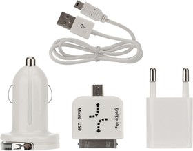 Фото 1/6 18-1197, Комплект СЗУ, АЗУ, кабель miniUSB-USB, переходник microUSB 30 pin белый