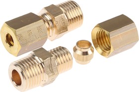 0105 04 10, Brass Pipe Fitting, Straight Compression Coupler, Male R 1/8in to Female 4mm
