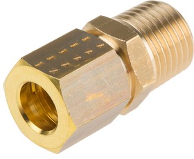 0105 08 13, Brass Pipe Fitting, Straight Compression Coupler, Male R 1/4in to Female 8mm