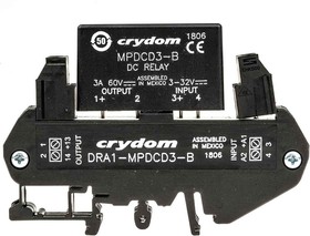 Фото 1/4 DRA1-MPDCD3-B, Sensata Crydom DRA1-MP Series Solid State Interface Relay, 32 V dc Control, 3 A Load, DIN Rail Mount