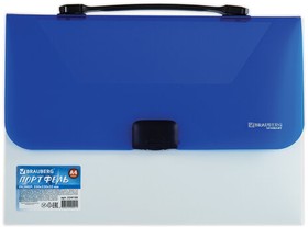 Фото 1/9 Папка-портфель пластиковая BRAUBERG INCOME А4 (350х235х35 мм), 1 отделение, фактура диагональ, белая/синяя, 224150
