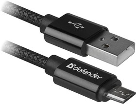 Фото 1/6 Кабель USB2.0/MICRO-USB 1M BLACK USB08-03T 87802 DEFENDER