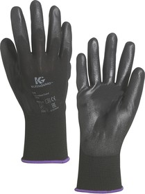 Фото 1/8 13841, Black Nylon General Purpose Work Gloves, Size 11, XL, Polyurethane Coating