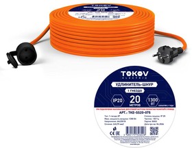 Фото 1/2 Удлинитель-шнур 1х20м без заземл. 6А IP20 2х0.75 TOKOV ELECTRIC TKE-SS20-075