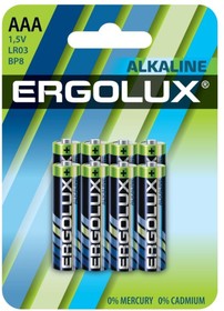 Фото 1/4 Батарейка Ergolux Alkaline 8шт/бл (LR03 BP8, 1.5В) (14814)