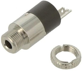 Фото 1/2 2.5 mm jack panel socket, 3 pole (stereo), solder connection, plastic/metal, KLB 13