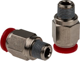 Фото 1/3 C01250818, PNEUFIT Series Straight Fitting, Push In 8 mm to R 1/8, Threaded-to-Tube Connection Style