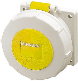 217RS, IP67 Yellow Panel Mount 3P Industrial Power Socket, Rated At 16A, 110 V