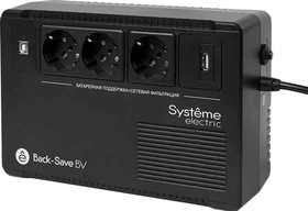 Фото 1/10 ИБП Systeme Electric Back-Save BV 600 ВА, 3xSchuko, 230В, USB (BVSE600RS)
