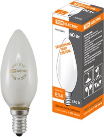 Лампа накаливания "Свеча матовая" 60 Вт-230 В-Е14 TDM