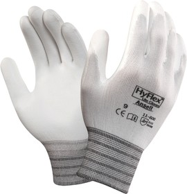 Фото 1/2 11600080, HyFlex 11-600 White Nylon General Purpose Work Gloves, Size 8, Medium, Polyurethane Coating