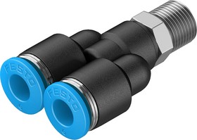 Фото 1/3 QSY-1/8-6, QSY Series Y Fitting, Push In 6 mm to Push In 6 mm, Threaded-to-Tube Connection Style, 153139