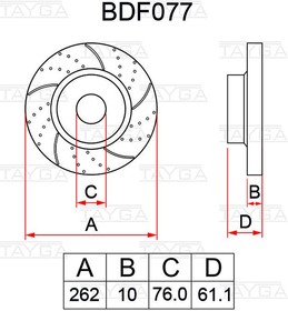 BDF077, Диск тормозной HYUNDAI Tucson (10-) KIA Sportage (10-) задний перфорированный комплект TAYGA