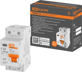 Фото 1/8 SQ0202-0512, Автоматический выключатель 32 2P(1P+N) C50А 100мА 4,5кА тип АС TDM Electric
