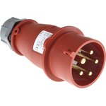 3, AM-TOP IP44 Red Cable Mount 3P + N + E Industrial Power Plug, Rated At 16A, 400 V