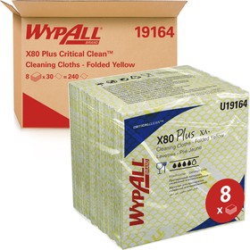 Фото 1/10 19164, Wypall Yellow Cloths for Heavy Duty Cleaning, Dry Use, Quarter Fold of 30, 350 x 340mm, Repeat Use