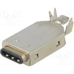 954, Вилка, USB C, на провод, пайка, прямой, USB 3.1, gold flash, 1А
