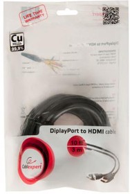 (CC-DP-HDMI-3M) Кабель DisplayPort- HDMI Cablexpert CC-DP-HDMI-3M, 3м, 20M/19M, черный, экран, пакет
