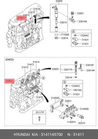 31411-45700, Трубка топливная HYUNDAI HD65,78,County дв.D4DD высокого давления 1-го цилиндра OE