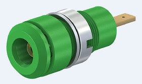 Фото 1/2 2 mm socket, flat plug connection, mounting Ø 8.6 mm, CAT III, green, 65.9098-25