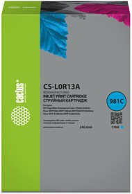 Фото 1/4 Картридж струйный Cactus CS-L0R13A 981Y голубой (240мл) для HP PageWide Enterprise Color 556dn/556xh/Flow MFP586z