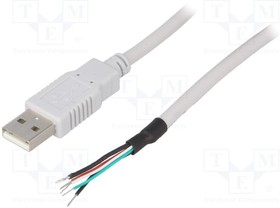 CAB-USB-A-2.0-GY, Кабель, USB 2.0, вилка USB A,провода, Дл.кабеля 2м, серый