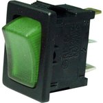 MP004565, Rocker Switch, SPST, 16 A, 125VAC, Green, Panel Mount, On-Off ...