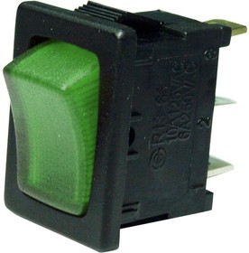 MP004565, Rocker Switch, SPST, 16 A, 125VAC, Green, Panel Mount, On-Off, Quick Connect, 13.2 mm x 19.8 mm