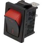 MP004577, Rocker Switch, SPST, 16 A, 125VAC, Black, Red, Panel Mount, On-Off ...