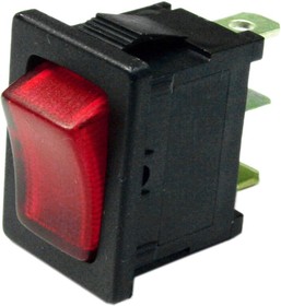 MP004578, Rocker Switch, SPST, 16 A, 125VAC, Red, Panel Mount, On-Off, Quick Connect, 13 mm x 19.8 mm