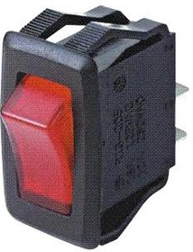 MP004579, Rocker Switch, SPST, 20 A, 125VAC, Red, Panel Mount, On-Off, Quick Connect, 13.8 mm x 28 mm