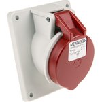 1467, IP44 Red Panel Mount 4P Angled Industrial Power Socket, Rated At 16A, 400 V